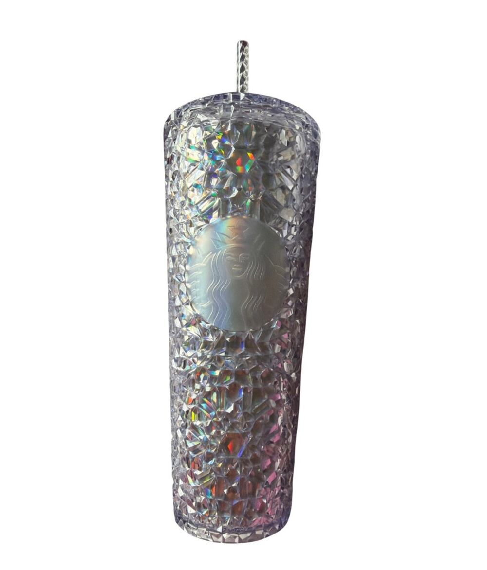 New 2024 Starbucks Silver Iridescent Gem 24oz Tumbler Cup Venti Cold Diamond